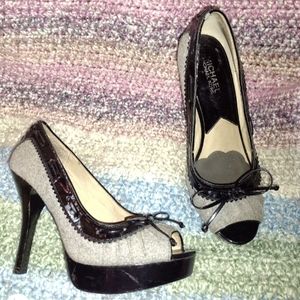 Michael Kors grey wool and black leather with laced heel/front bow. Wore once.